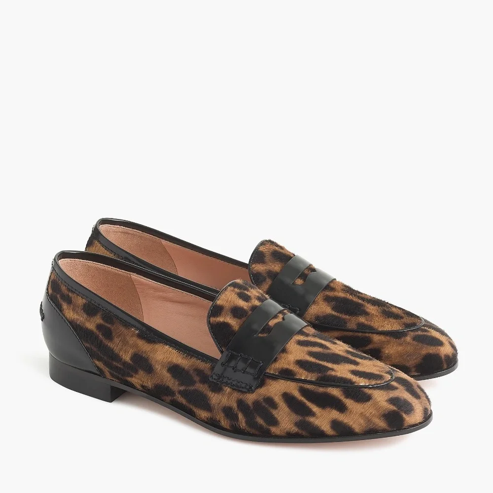 New JCREW Academy Penny Loafers in Leopard Calf Hair - Picture 1 of 5